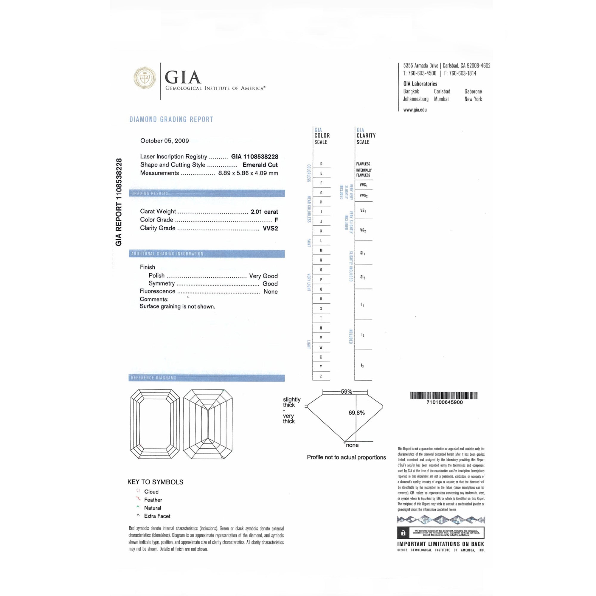 GIA Natural Emerald Cut Diamond 2.01ct F VVS2