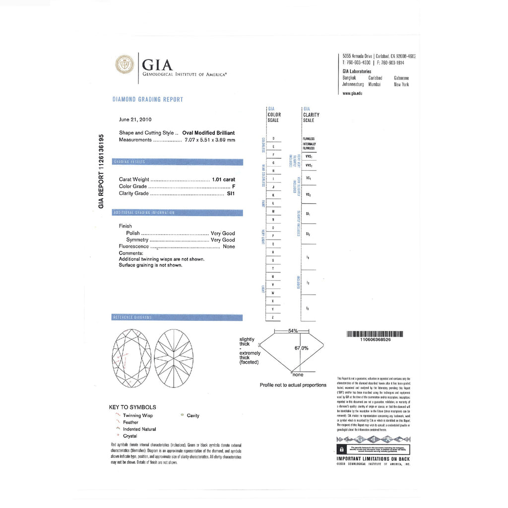 GIA Natural Oval Brilliant Cut Diamond 1.01ct F SI1