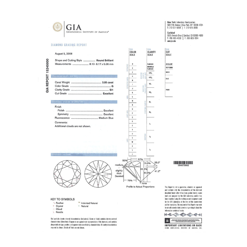 GIA Natural Round Brilliant Cut Diamond 2.05ct G SI1