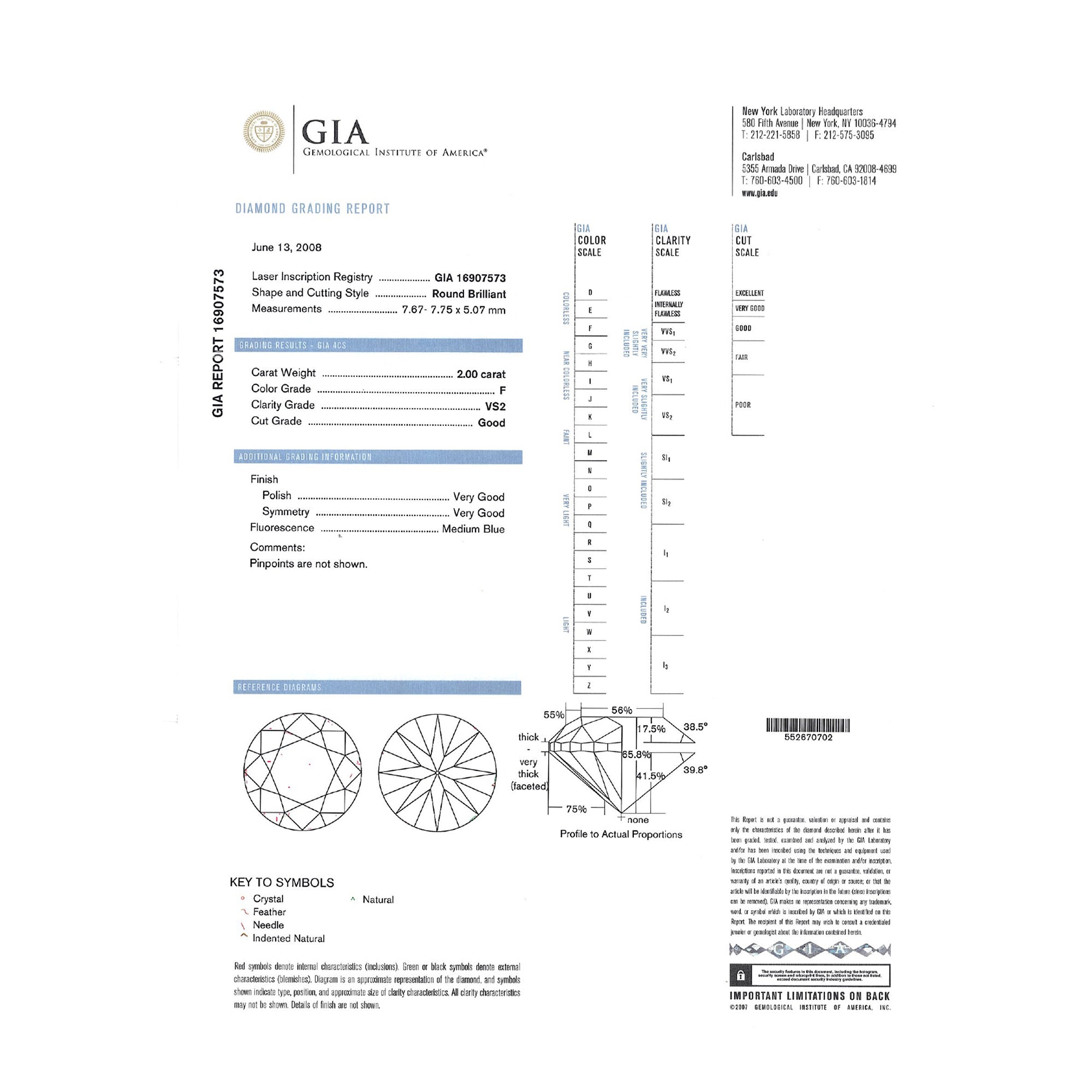 GIA Natural Round Brilliant Cut Diamond 2.00ct F VS2
