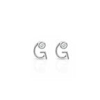 18K Silver Initial G Stud Earrings
