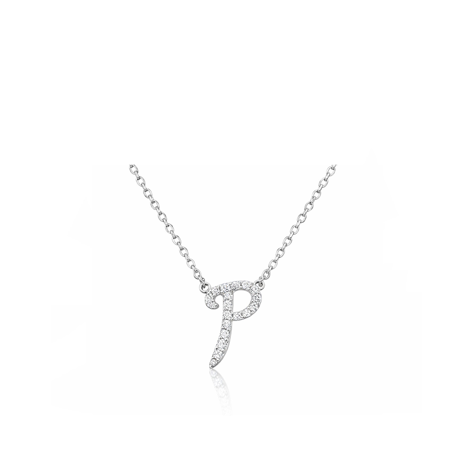18K White Gold Cursive Letter P Necklace