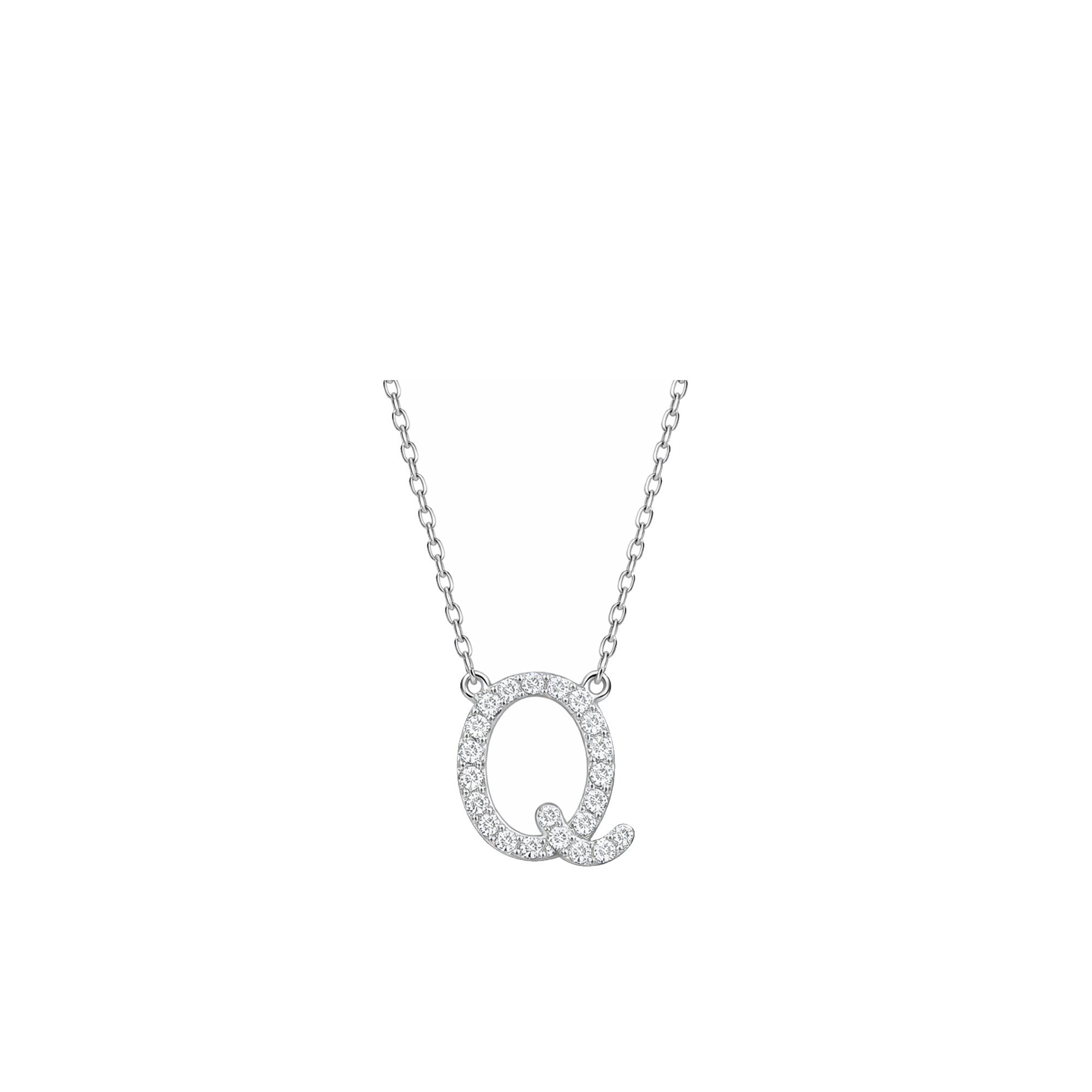 18K White Gold Cursive Letter Q Necklace
