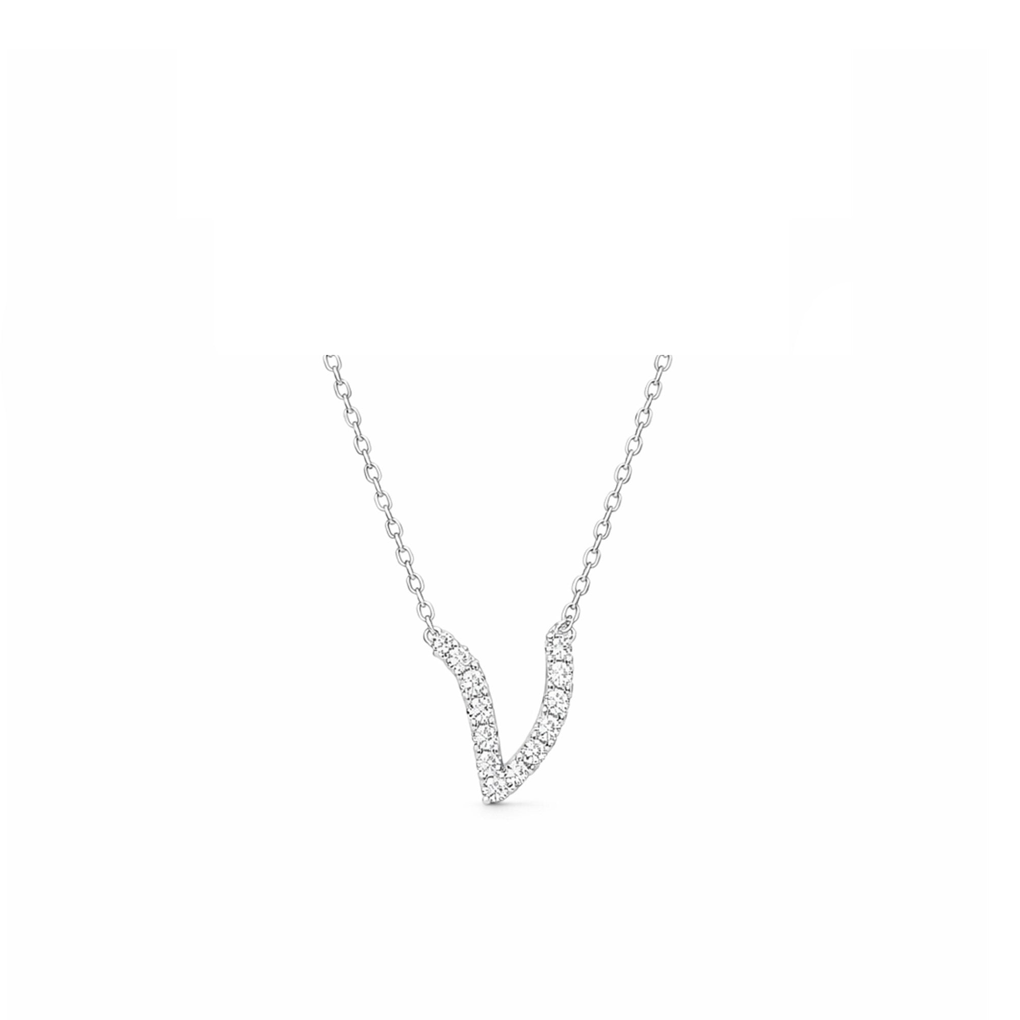 18K White Gold Cursive Letter V Necklace