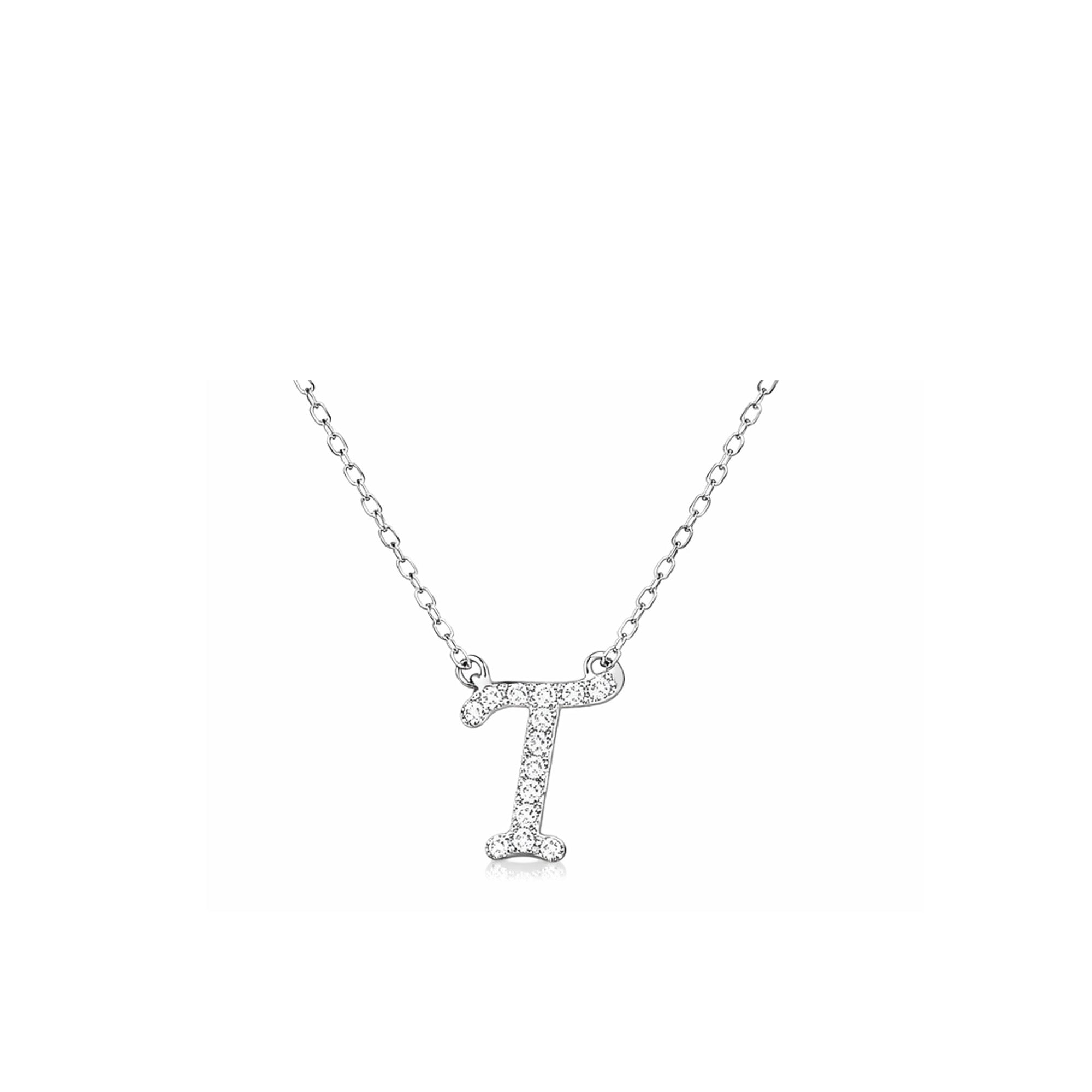 18K White Gold Cursive Letter T Necklace