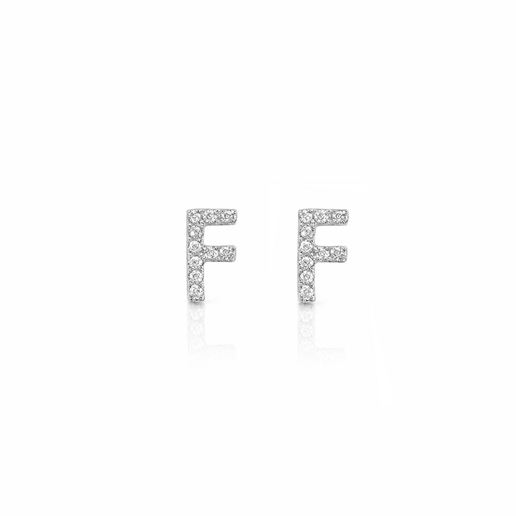 18K Pave Crystal Letter F Stud Earrings