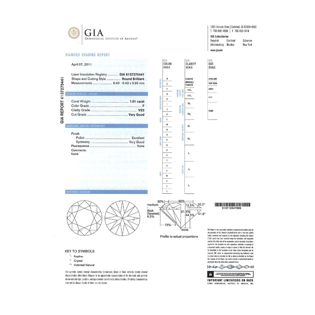 GIA Natural Round Brilliant Cut Diamond 1.01ct F VS2