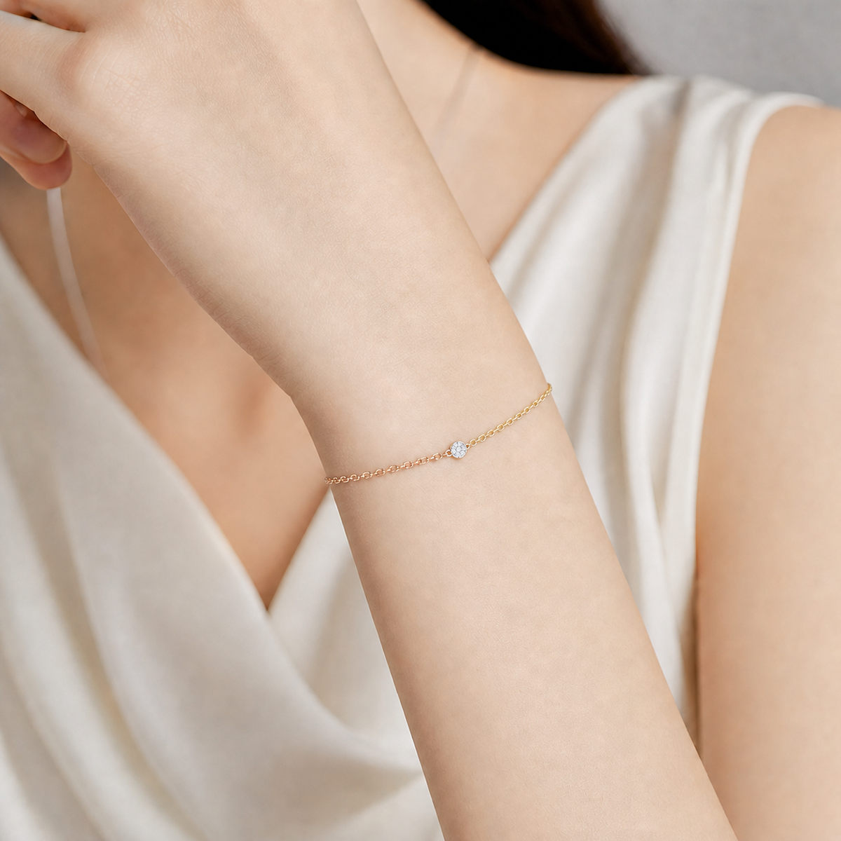 Dainty Sparkling Pave Round Bracelet in Mixed Metal
