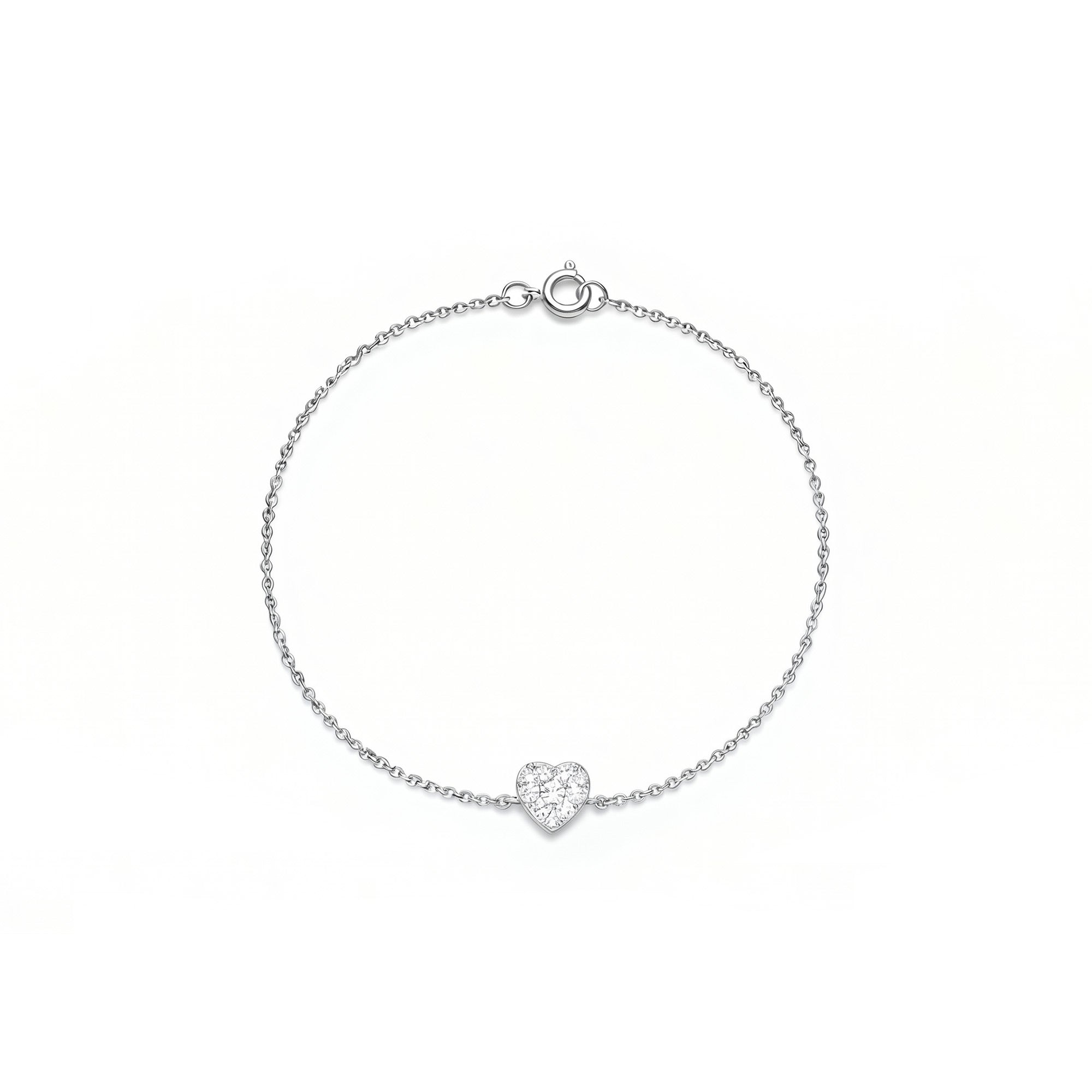 Pave Heart Diamond Simple Chain Bracelet S
