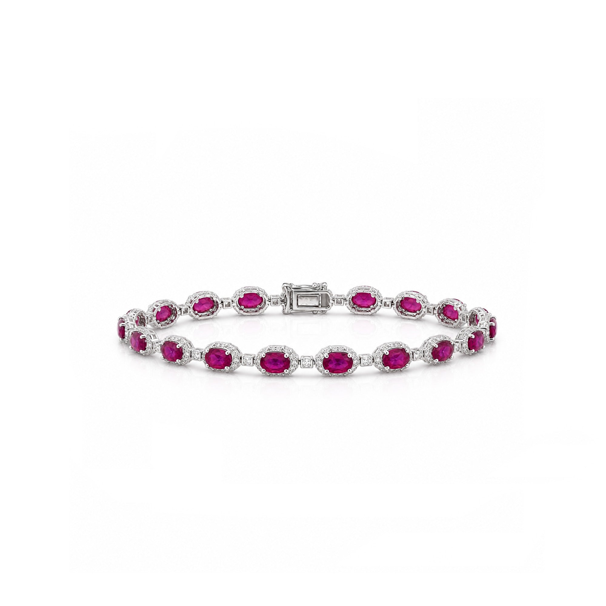 Oval Cut Ruby Red Halo Tennis Bracelet – Vintage Glamour Gemstone Bracelet