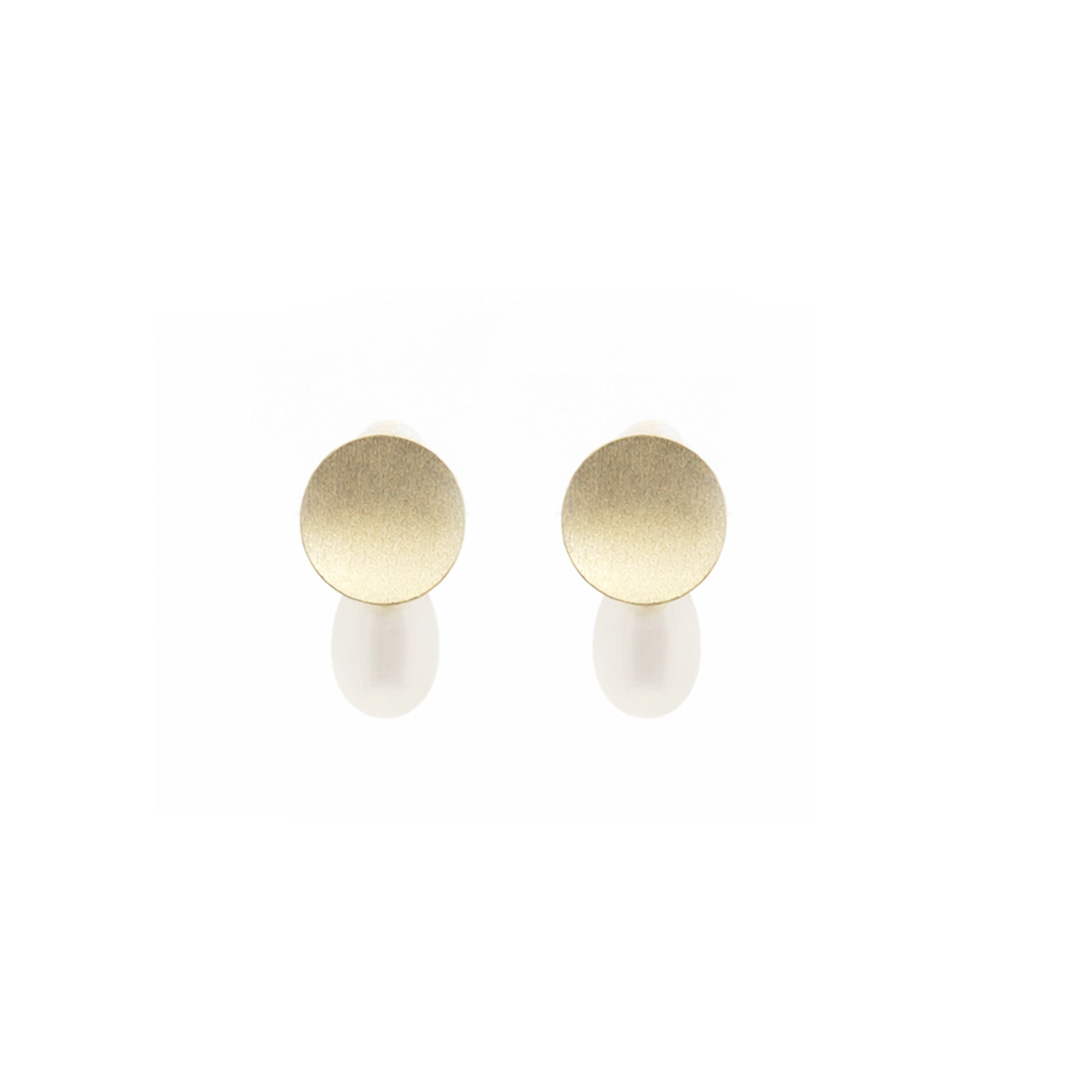 18K Matte Gold Disc & Pearl Diamond Drop Earrings