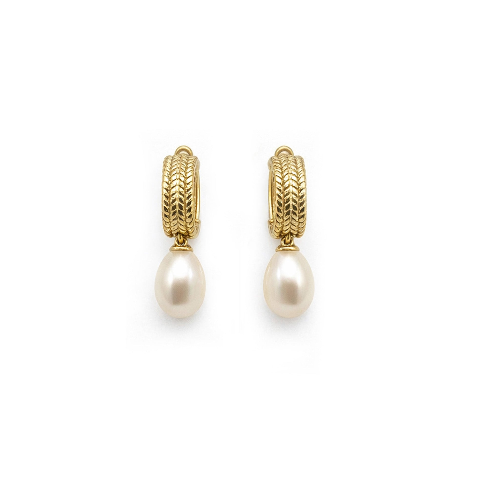 18K Woven Pearl Drop Hoop Earrings
