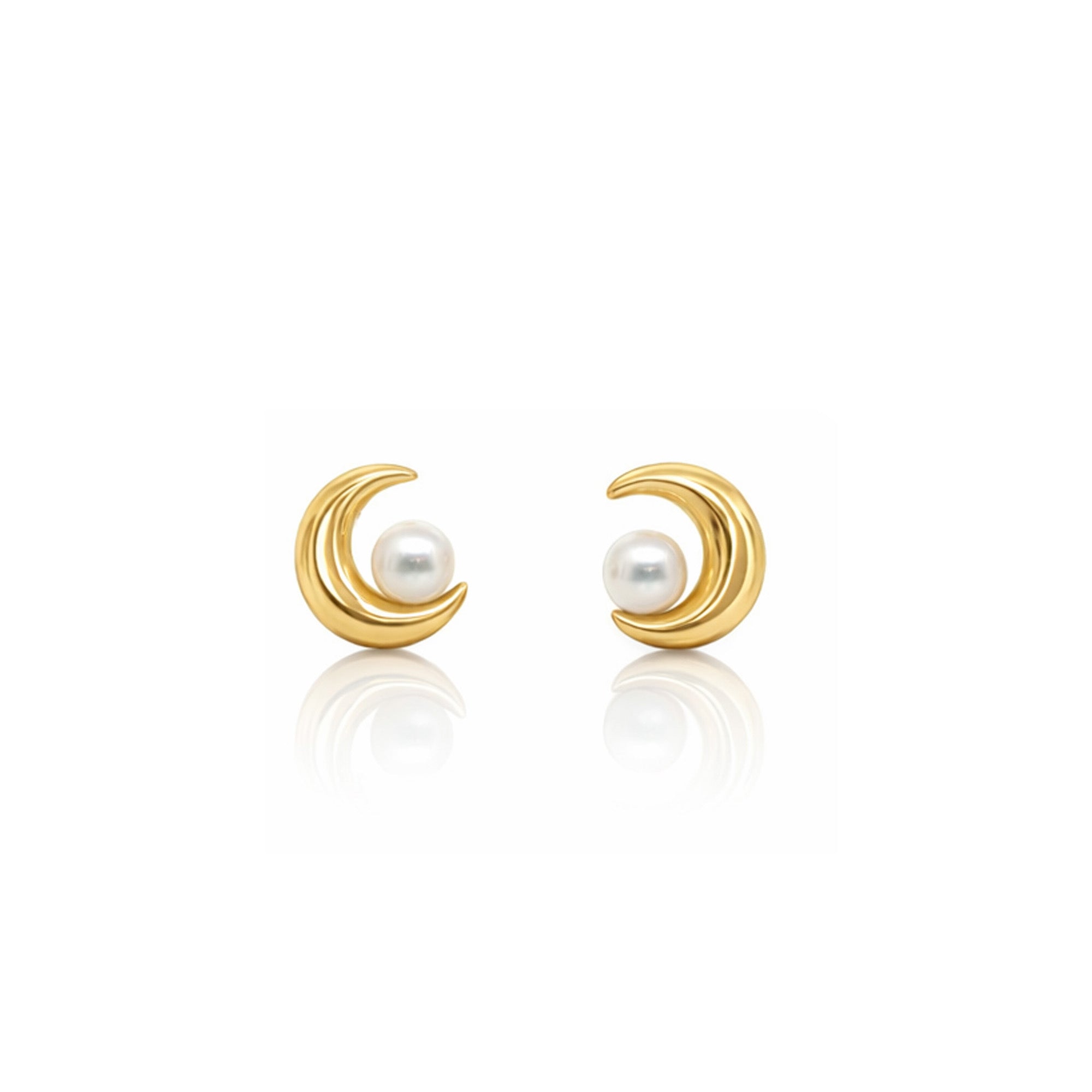 18K Crescent Moon Pearl Studs