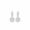 18K Crystal Clover Drop Huggie Diamond Hoop Earrings