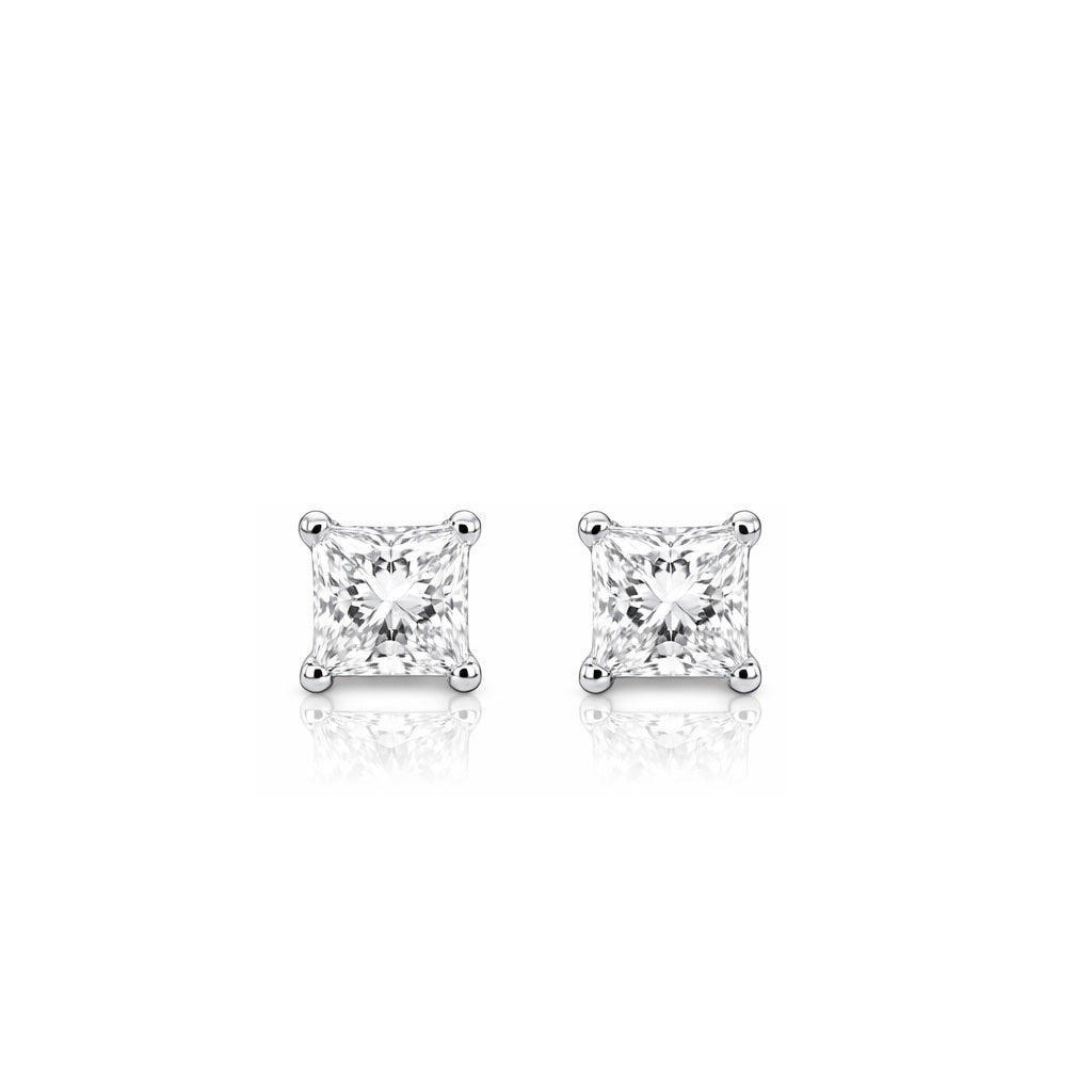 18K Princess Cut Solitaire Diamond Stud Earrings