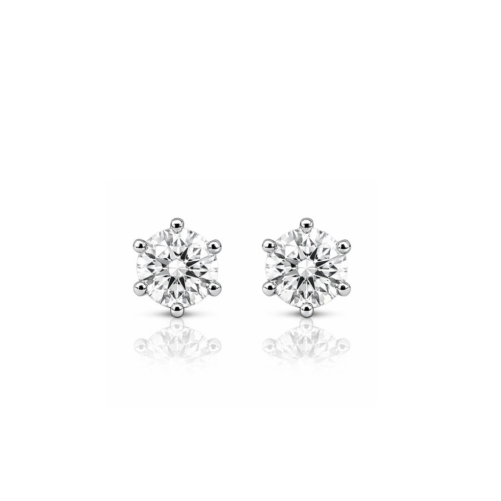 18K 6 Prong Round Cut Diamond Stud Earrings
