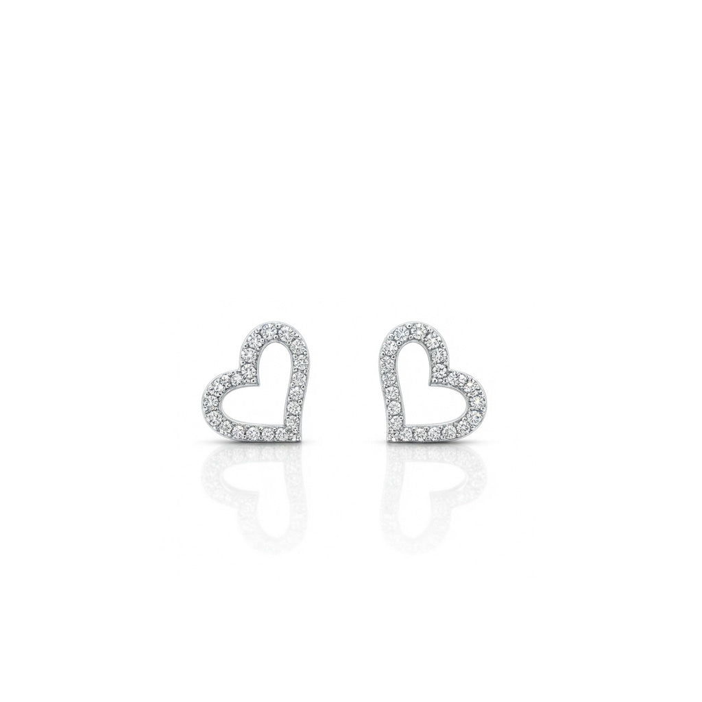 18K Open Heart Diamond Stud Earrings