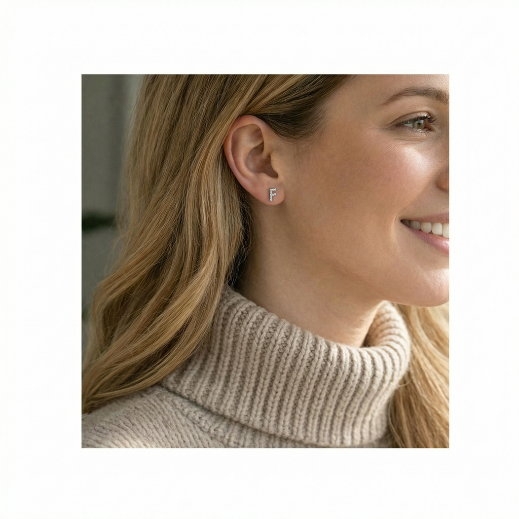 18K Pave Crystal Letter F Stud Earrings