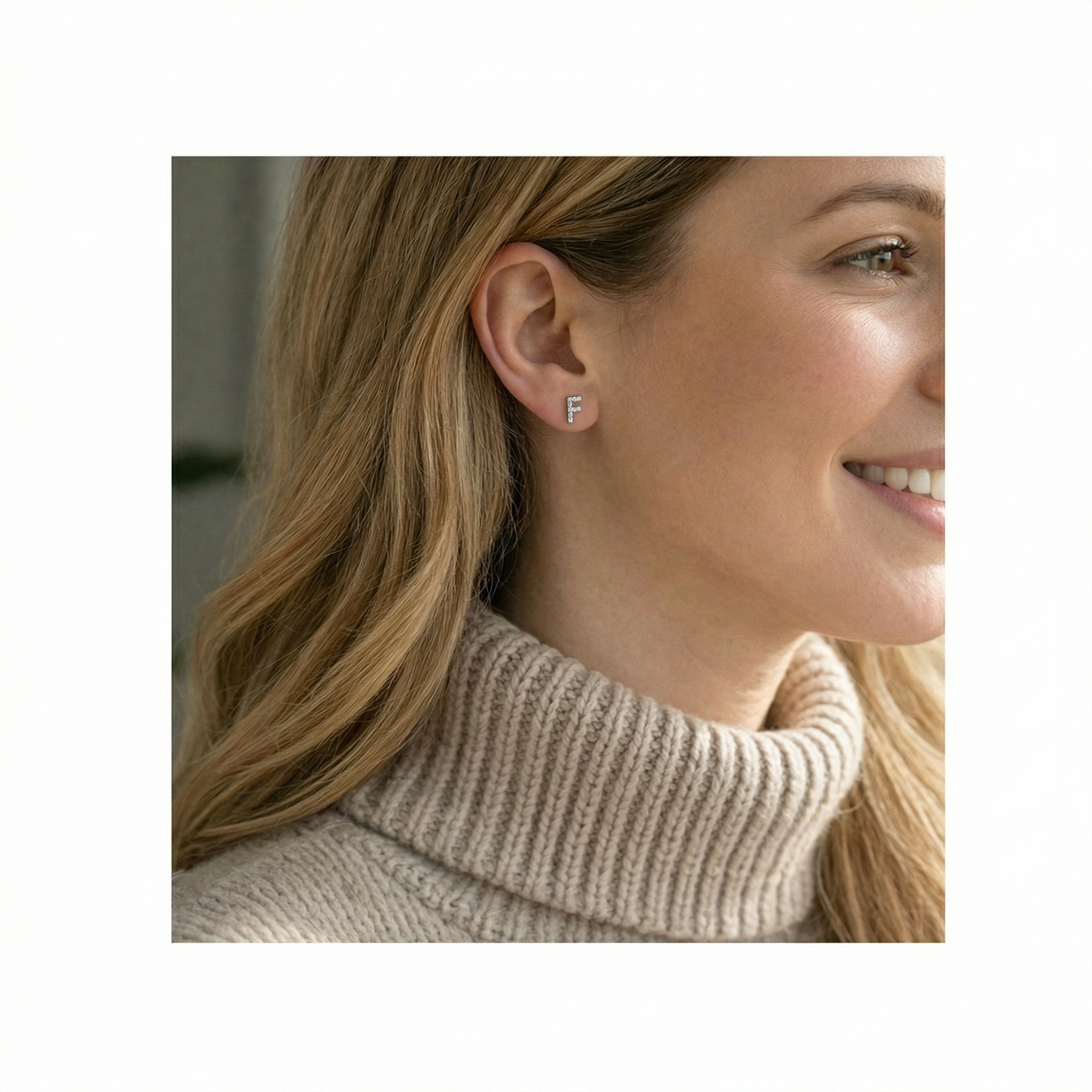 18K Pave Crystal Letter F Stud Earrings