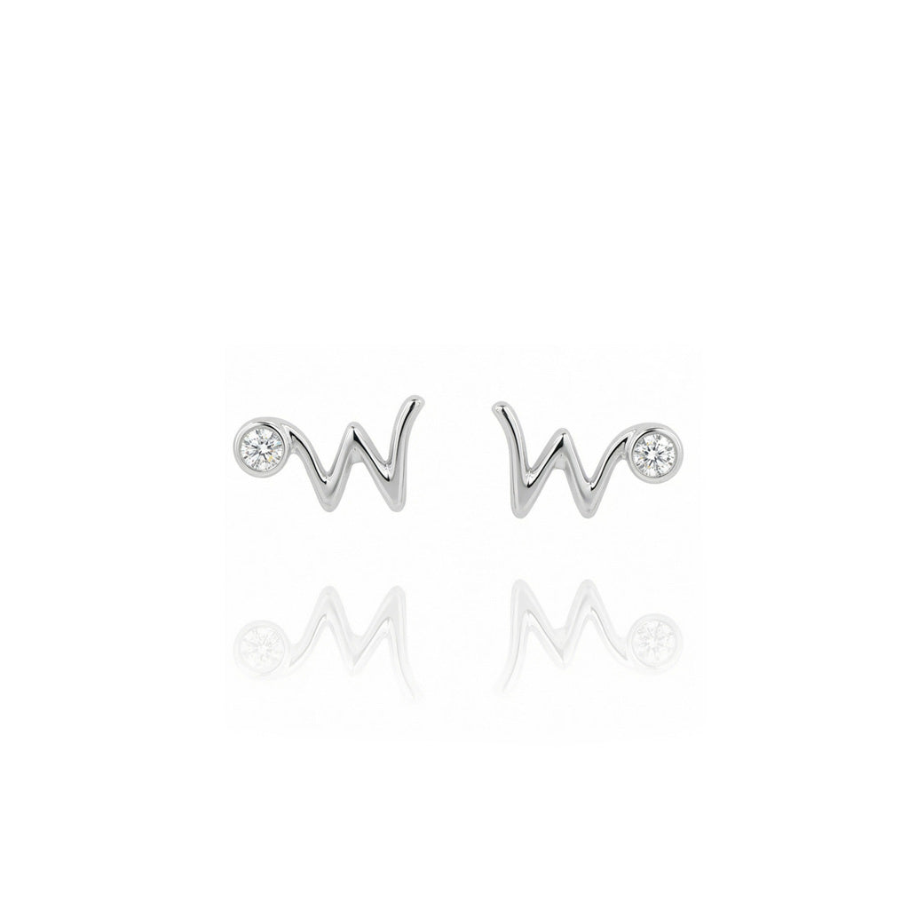 18K Sparkling Letter W Diamond Stud Earrings