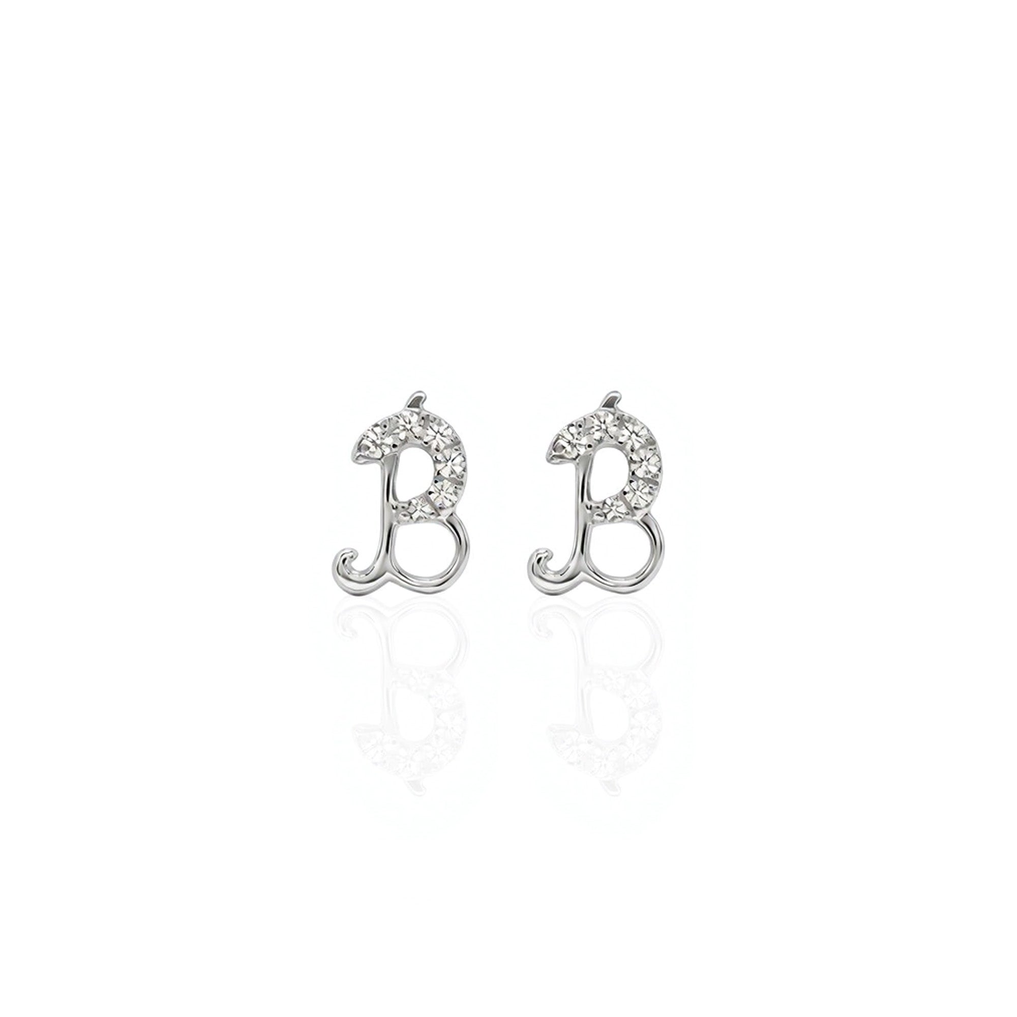 18K Sparkling Letter B Diamond Stud Earrings