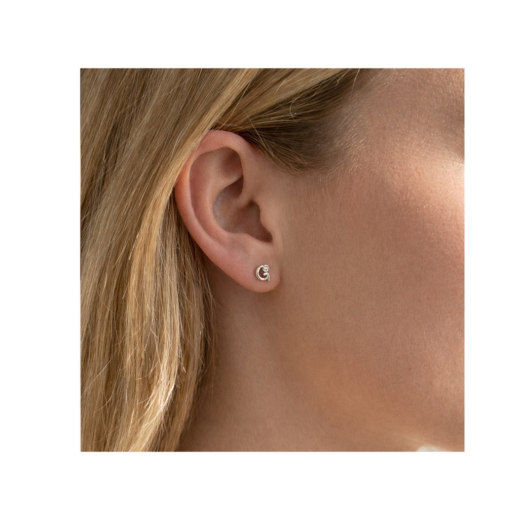 18K Silver Initial G Stud Earrings