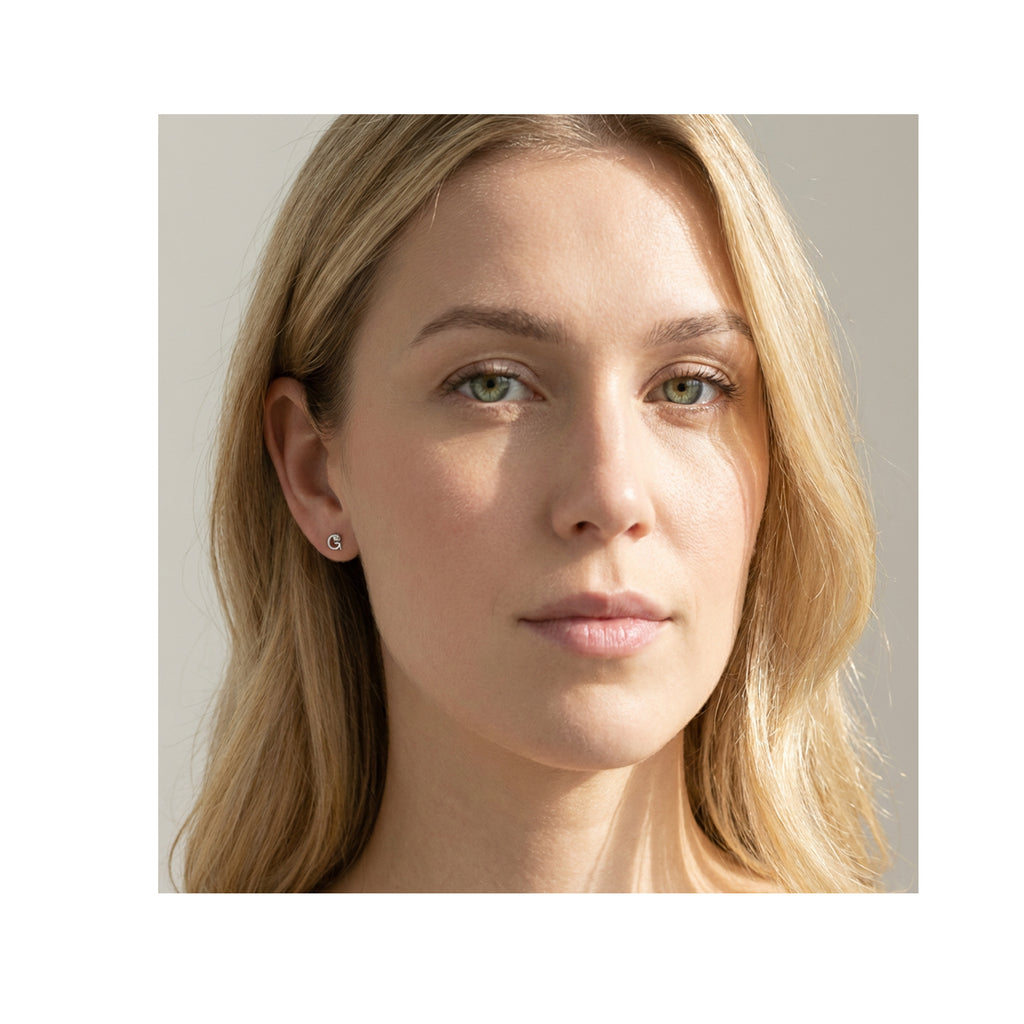 18K Silver Initial G Stud Earrings