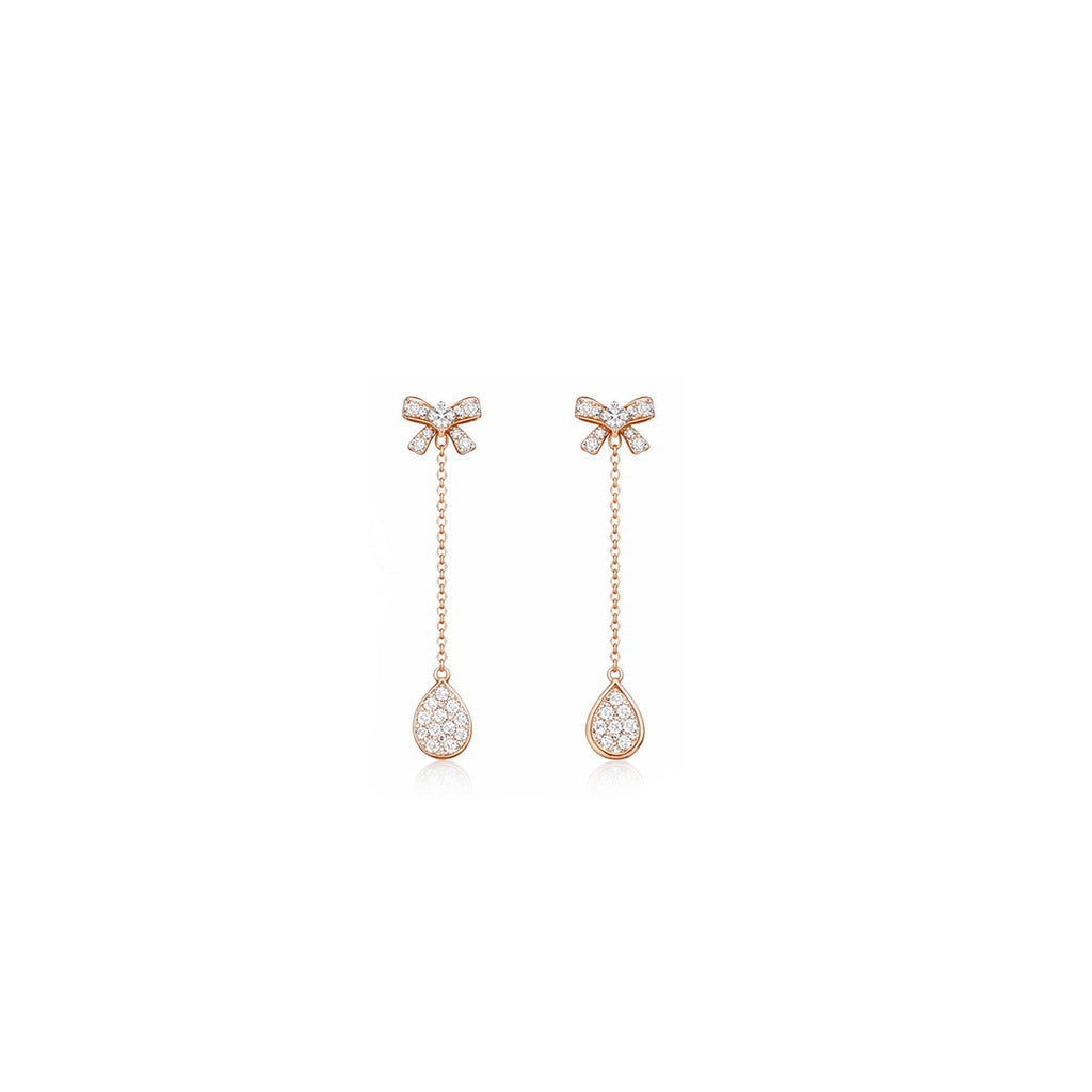 18K Bow & Pave Teardrop Diamond Dangle Earrings