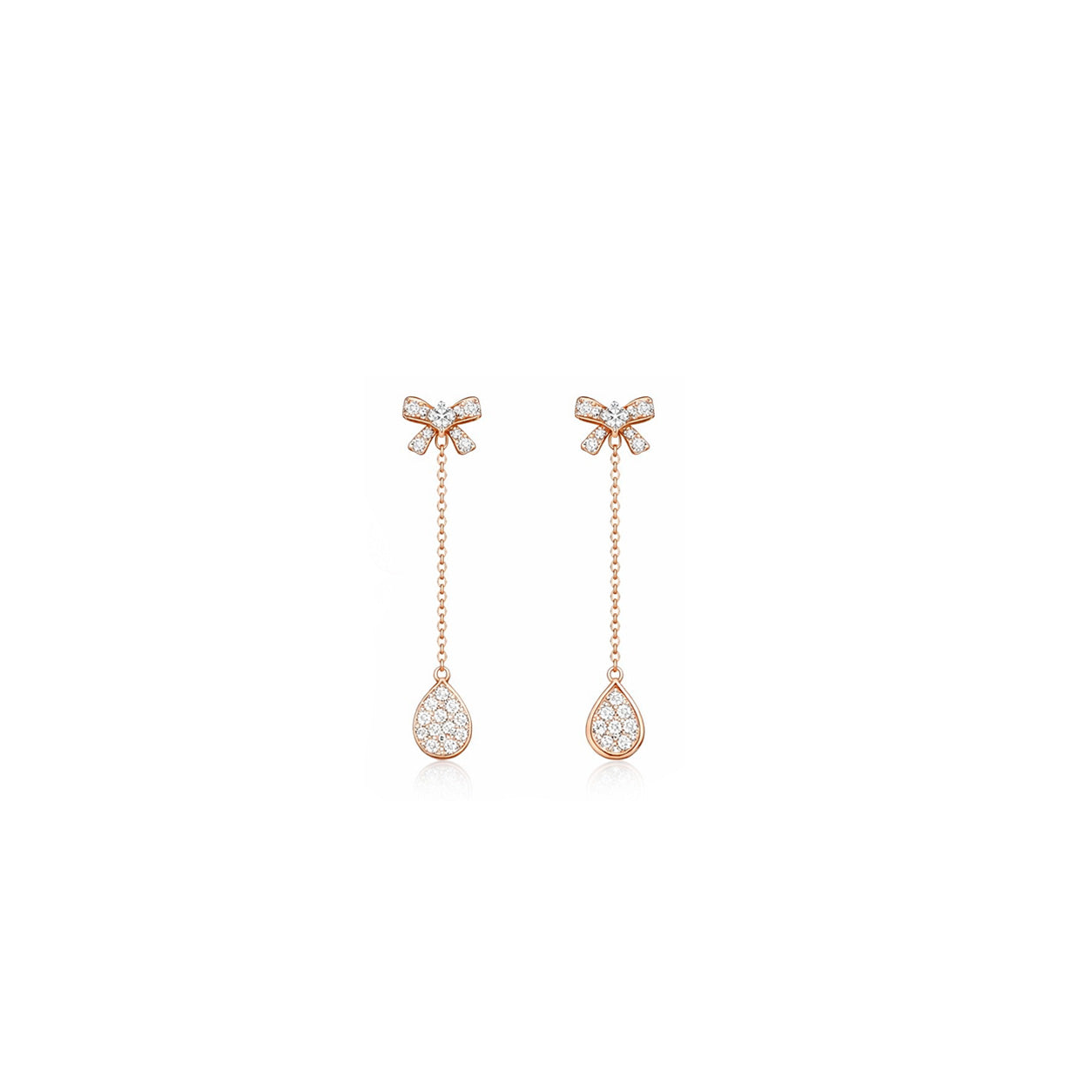 18K Bow & Pave Teardrop Diamond Dangle Earrings