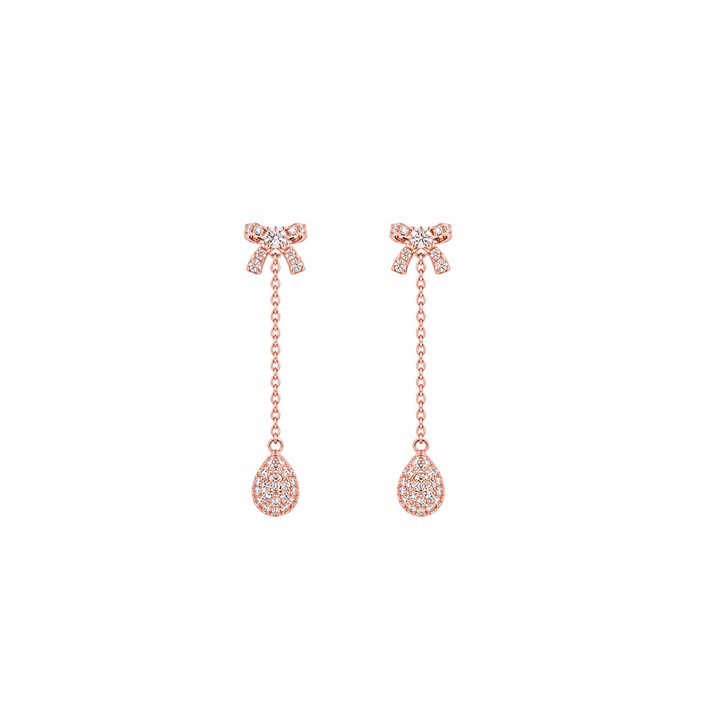 18K Bow & Pave Teardrop Diamond Dangle Earrings