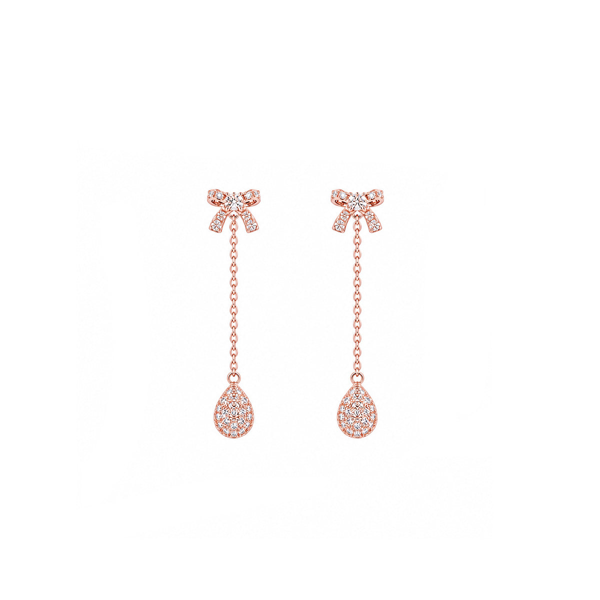 18K Bow & Pave Teardrop Diamond Dangle Earrings