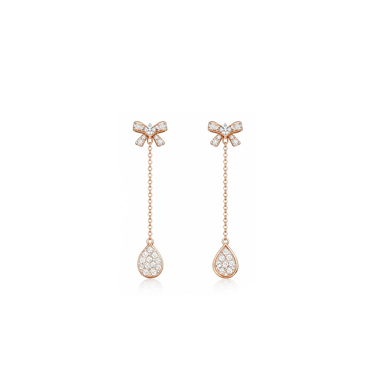 18K Bow & Pave Teardrop Diamond Dangle Earrings