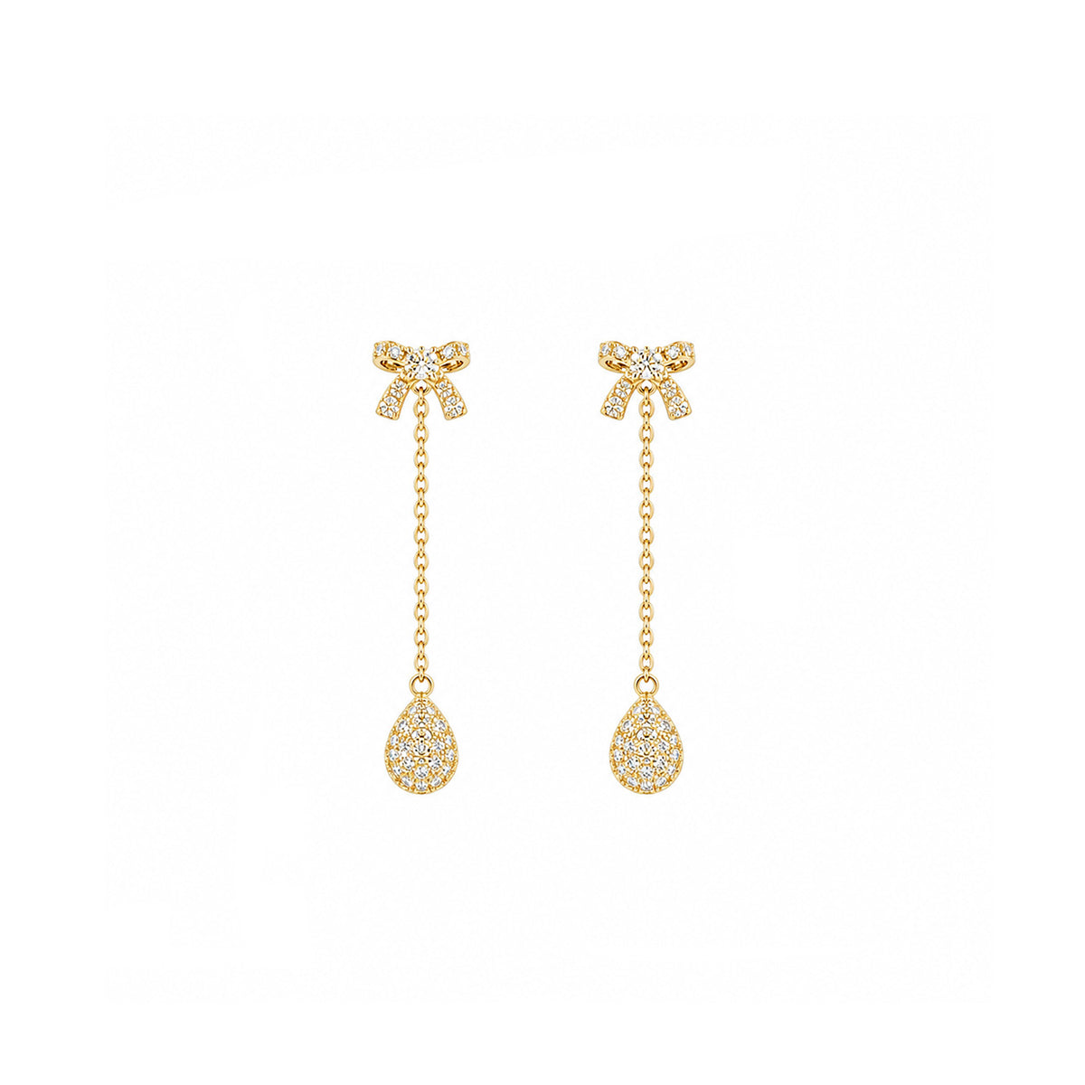 18K Bow & Pave Teardrop Diamond Dangle Earrings