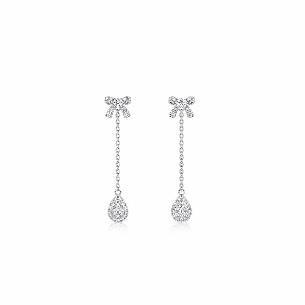 18K Bow & Pave Teardrop Diamond Dangle Earrings