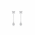 18K Bow & Pave Teardrop Diamond Dangle Earrings