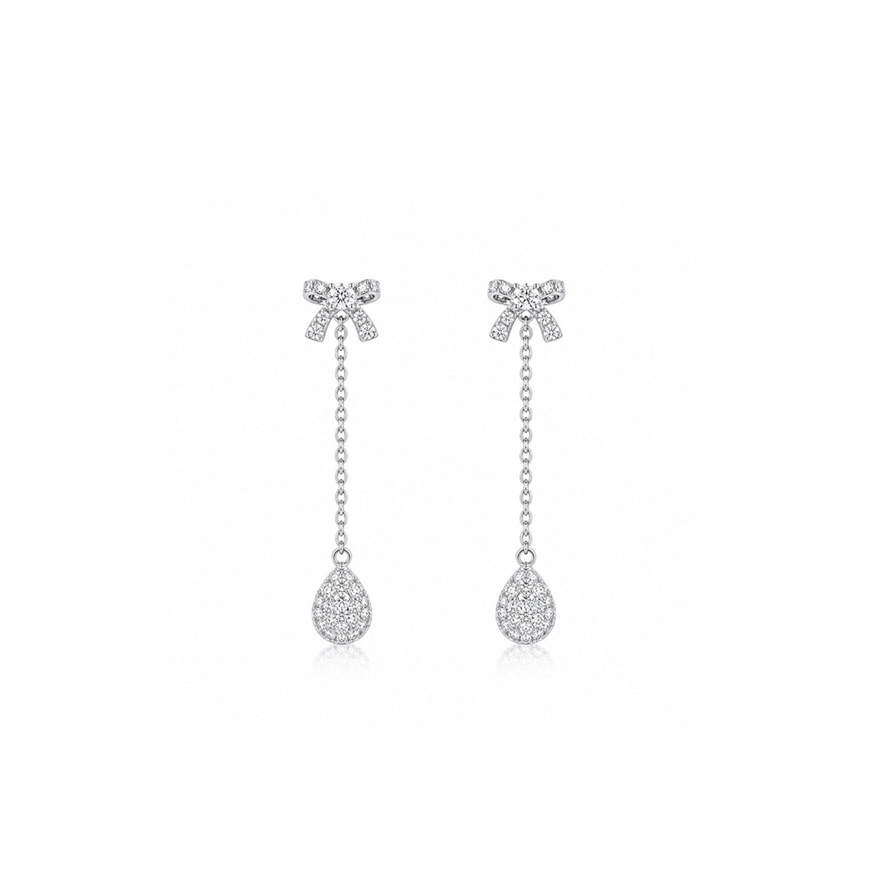 18K Bow & Pave Teardrop Diamond Dangle Earrings