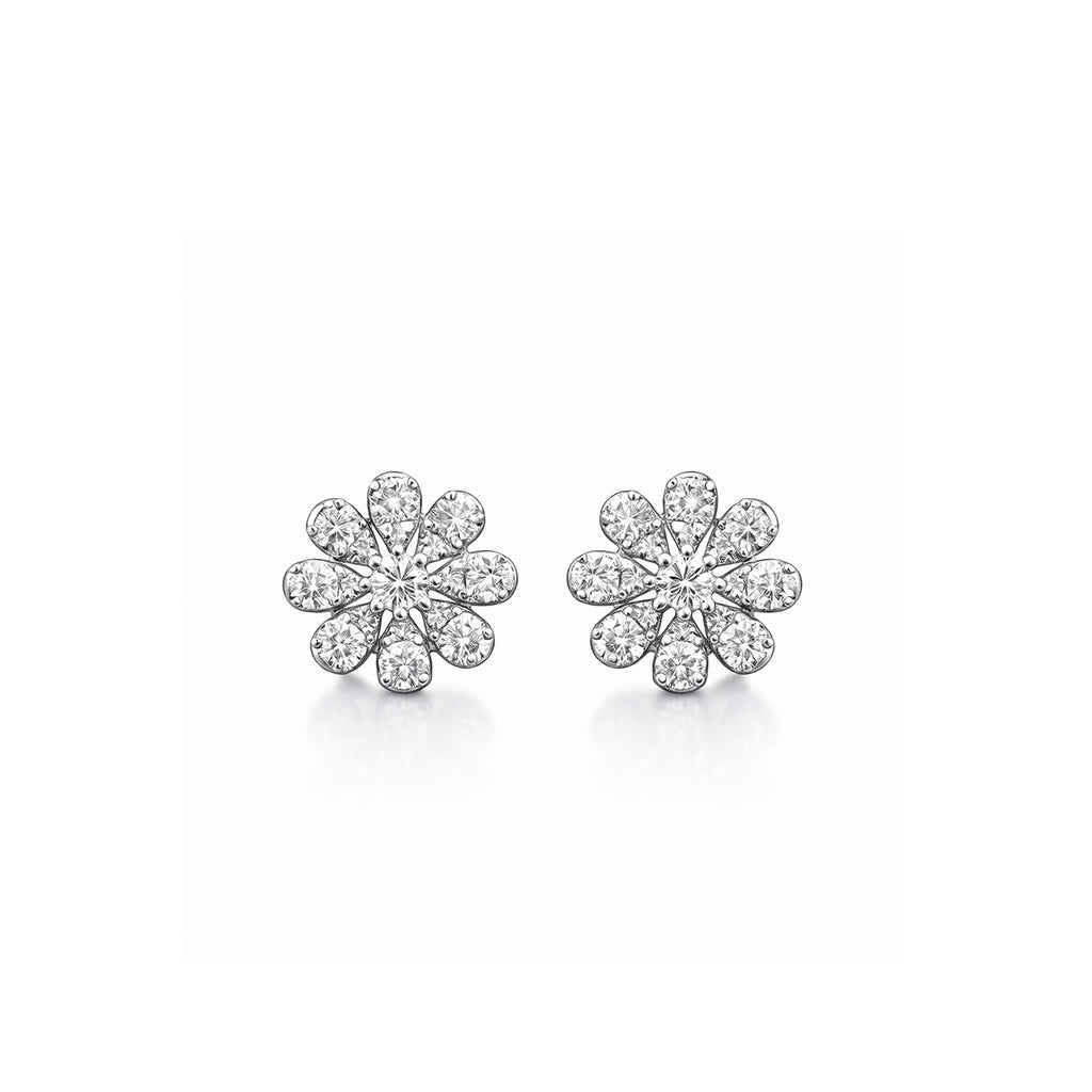 18K Rose Gold Blooming Daisy Diamond Stud Earrings