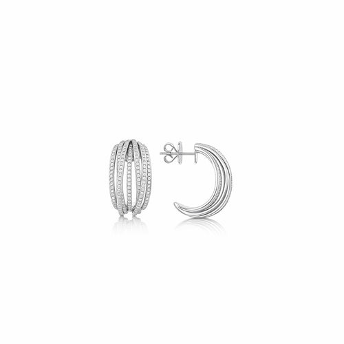 18K "Galaxy" Multi Row Pave Diamond Hoop Earrings