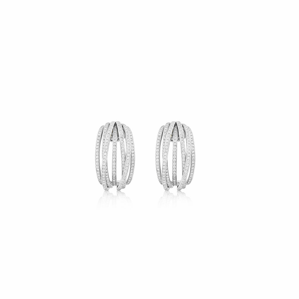 18K "Galaxy" Multi Row Pave Diamond Hoop Earrings