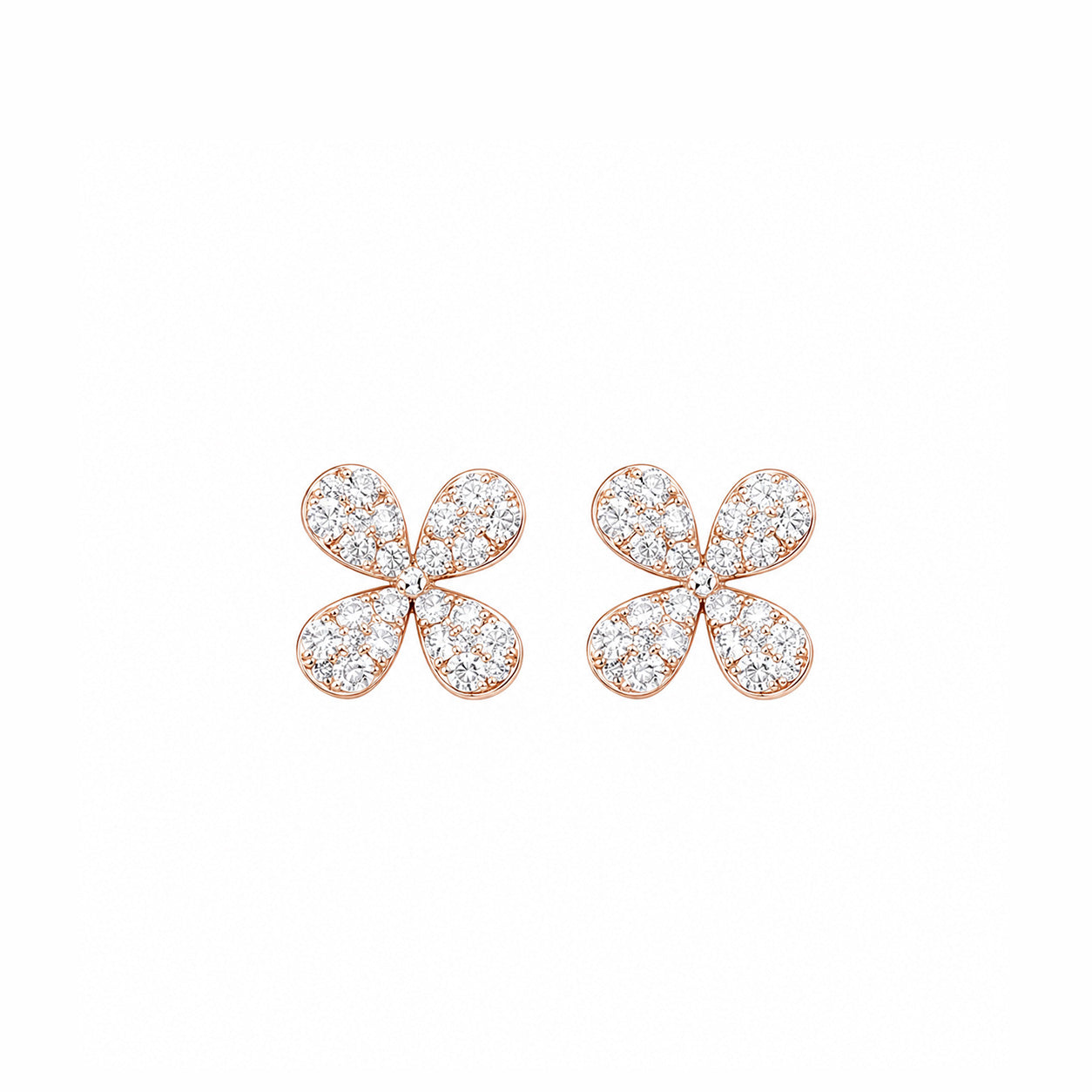 18K Lucky Four Leaf Floral Diamond Earrings