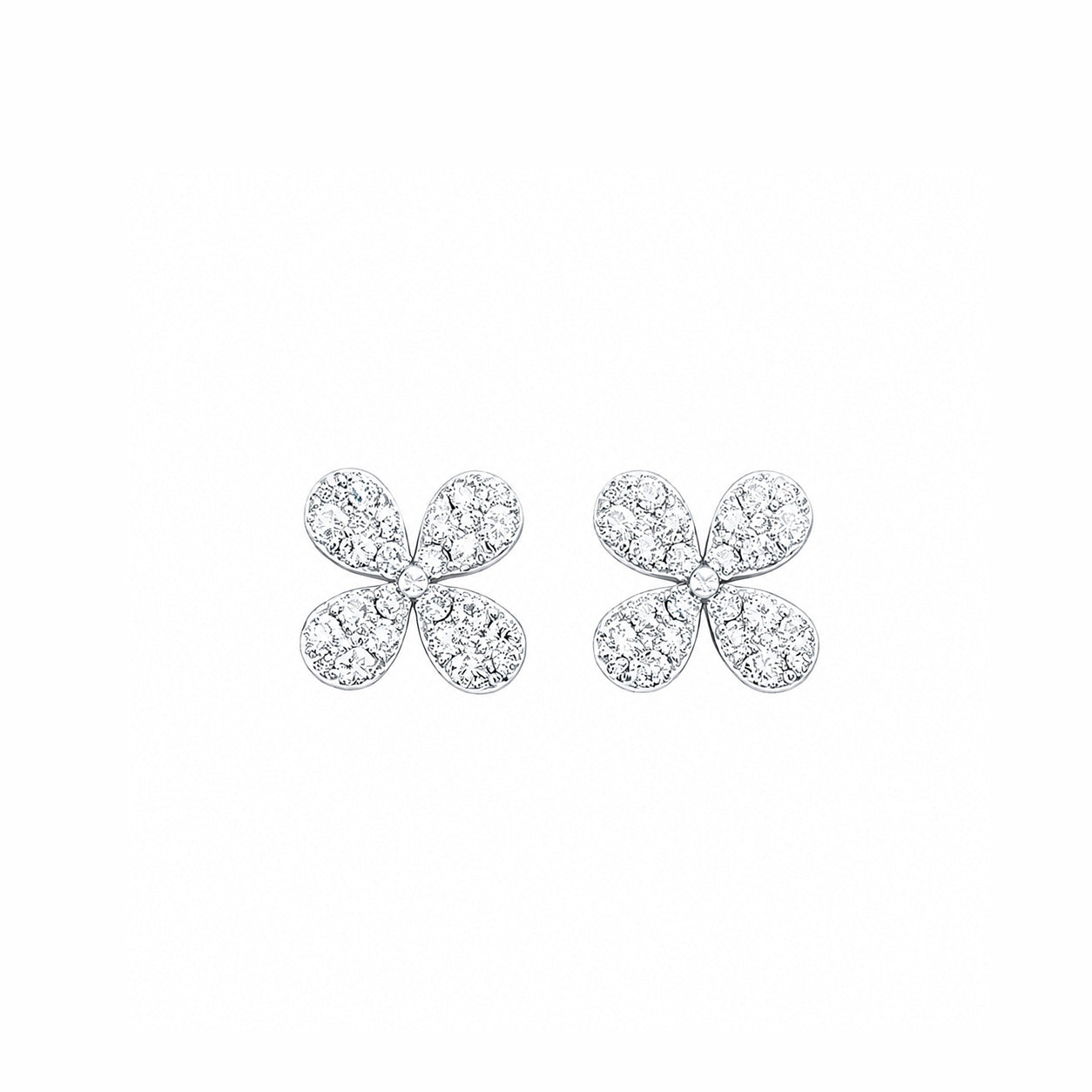 18K Lucky Four Leaf Floral Diamond Earrings