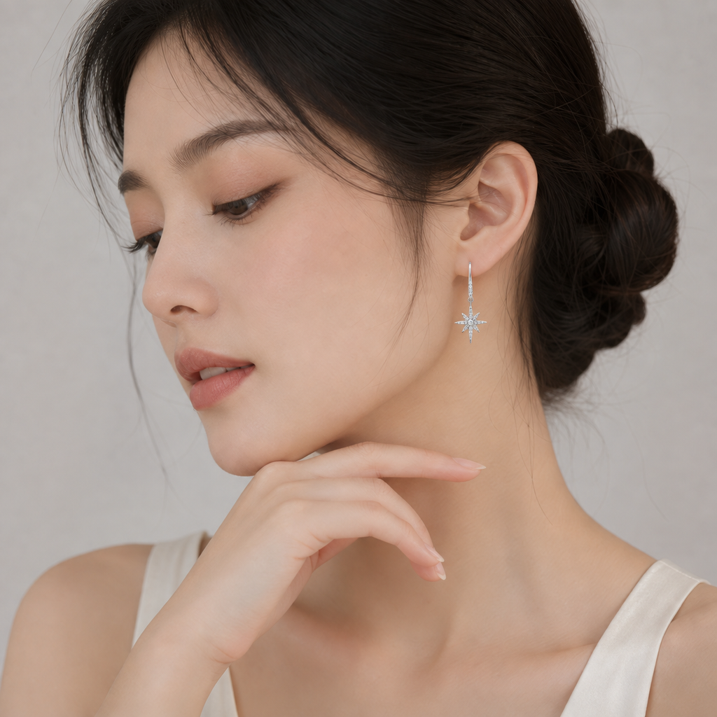 18K Celestial Starburst Diamond Dangle Earrings