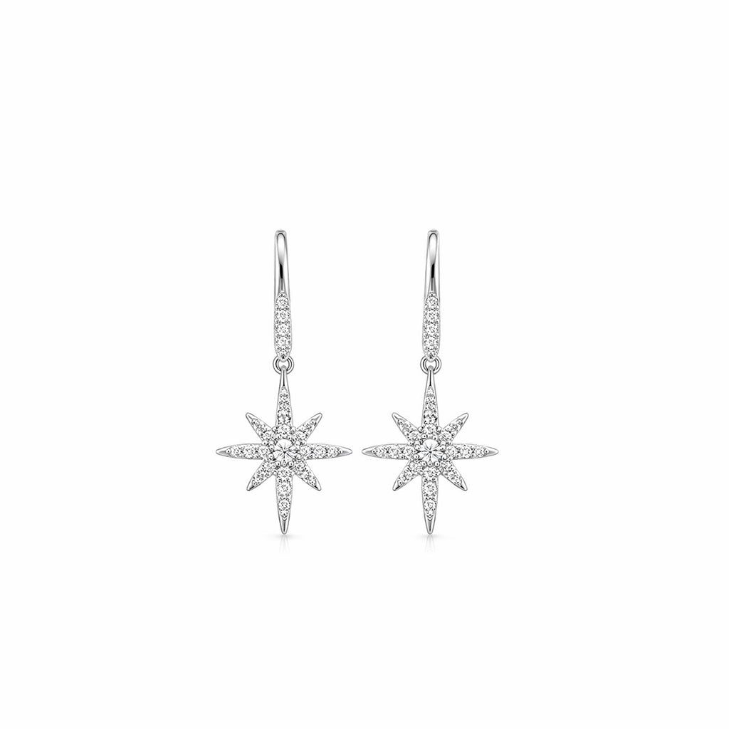 18K Celestial Starburst Diamond Dangle Earrings
