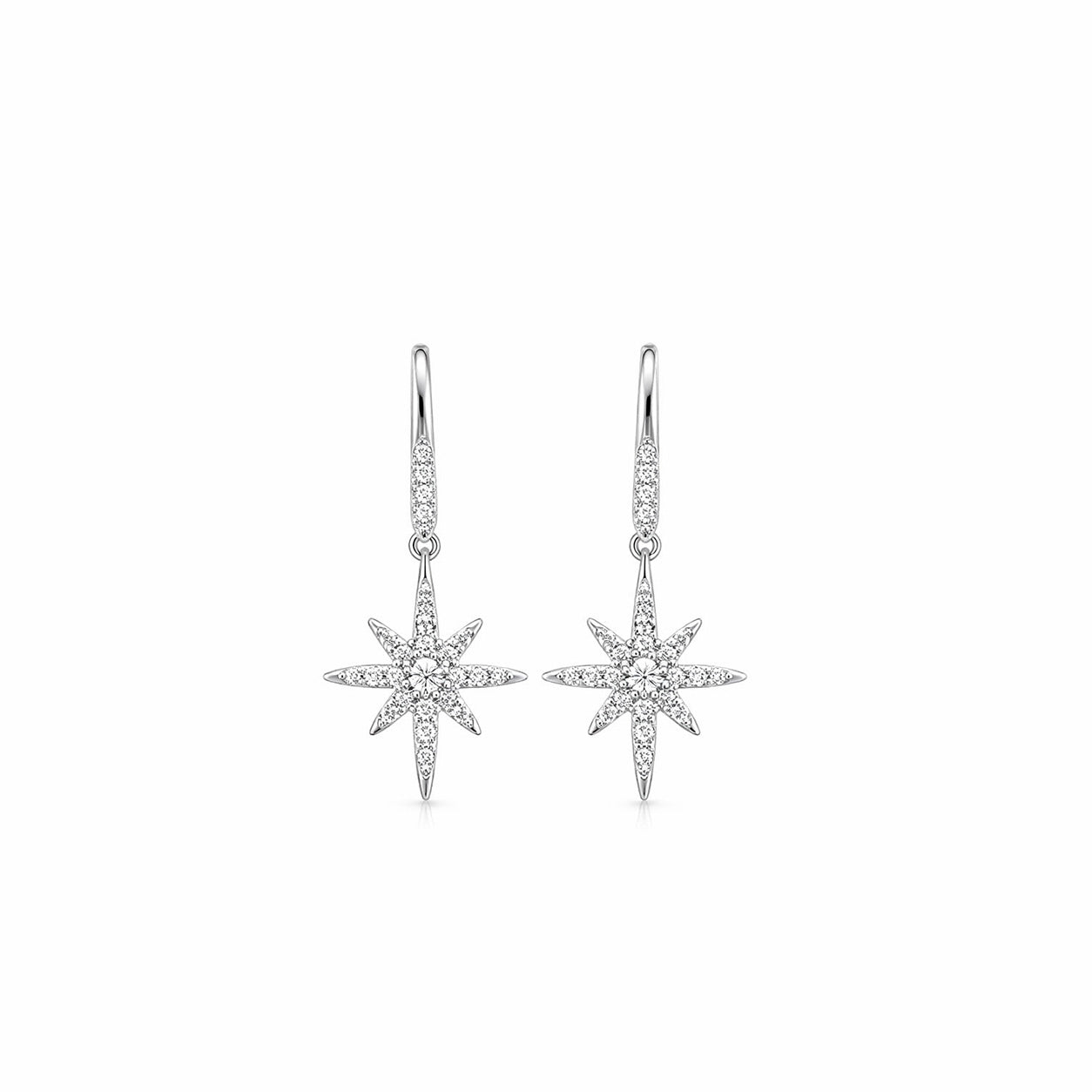18K Celestial Starburst Diamond Dangle Earrings
