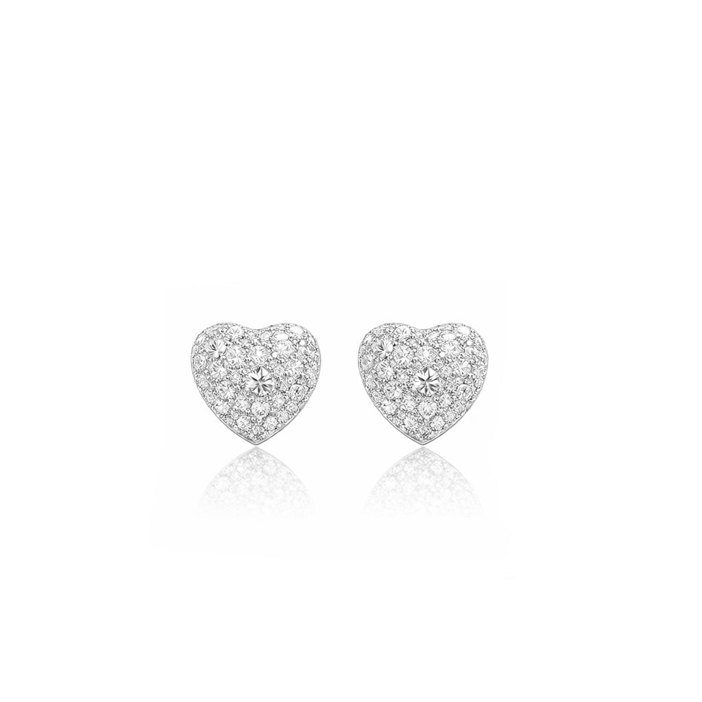 18K Full Pave Heart Diamond Stud Earrings