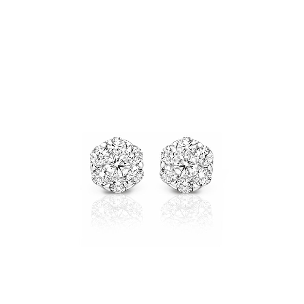 18K Round Composite Diamond Cluster Earrings