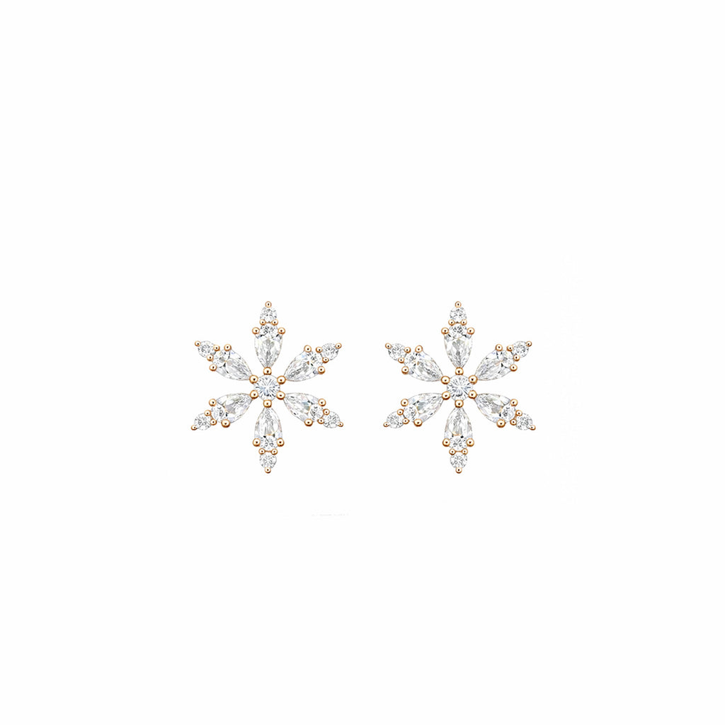 18K Sparkling Crystal Snowflake Diamond Stud Earrings