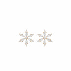 18K Sparkling Crystal Snowflake Diamond Stud Earrings
