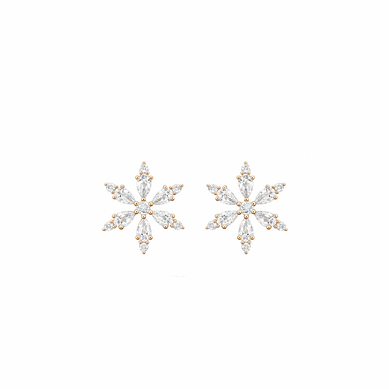 18K Sparkling Crystal Snowflake Diamond Stud Earrings