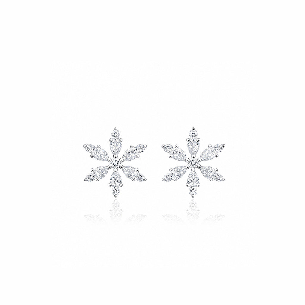 18K Sparkling Crystal Snowflake Diamond Stud Earrings